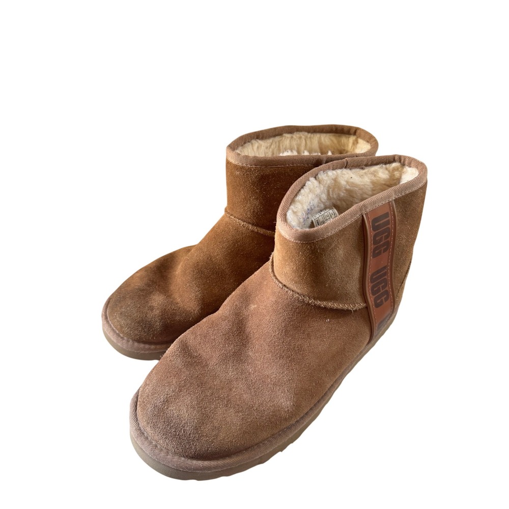 UGG Classic Mini Side Logo Tape Chestnut Suede Boots 1134962 Brown Womens 10
